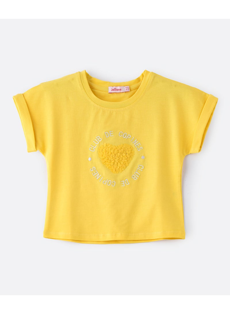 Jelliene Girls Yellow Club De Copines Heart T-Shirt - Image 1